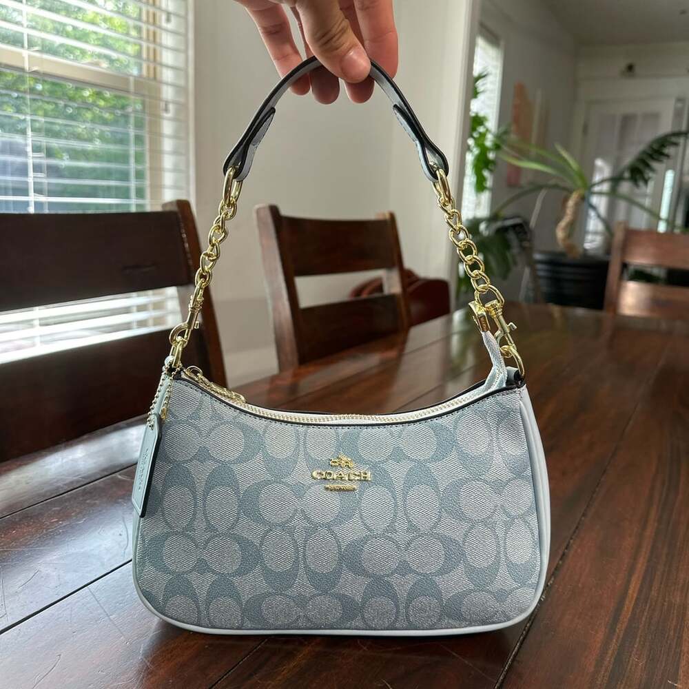 Inspired Coach Teri Shoulder Bag in Signature Canvas Blue